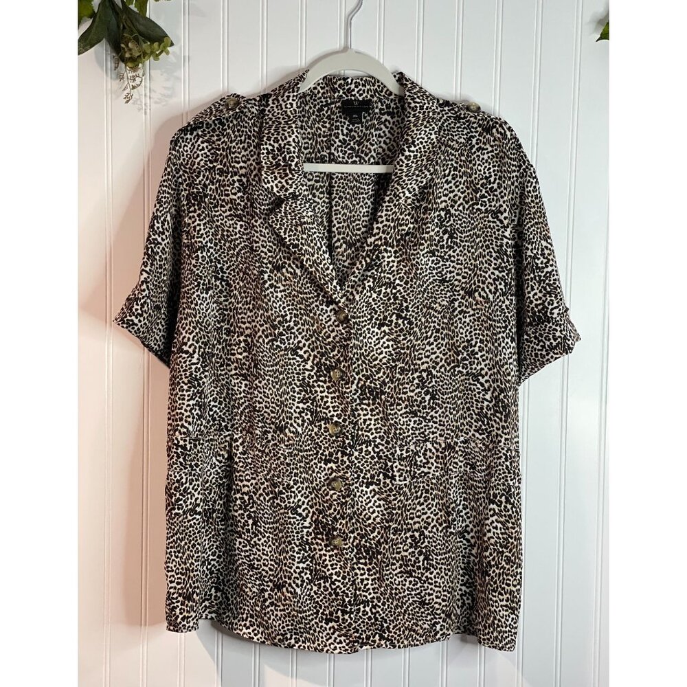 Worthington Womens Leopard Print Button-Front XL